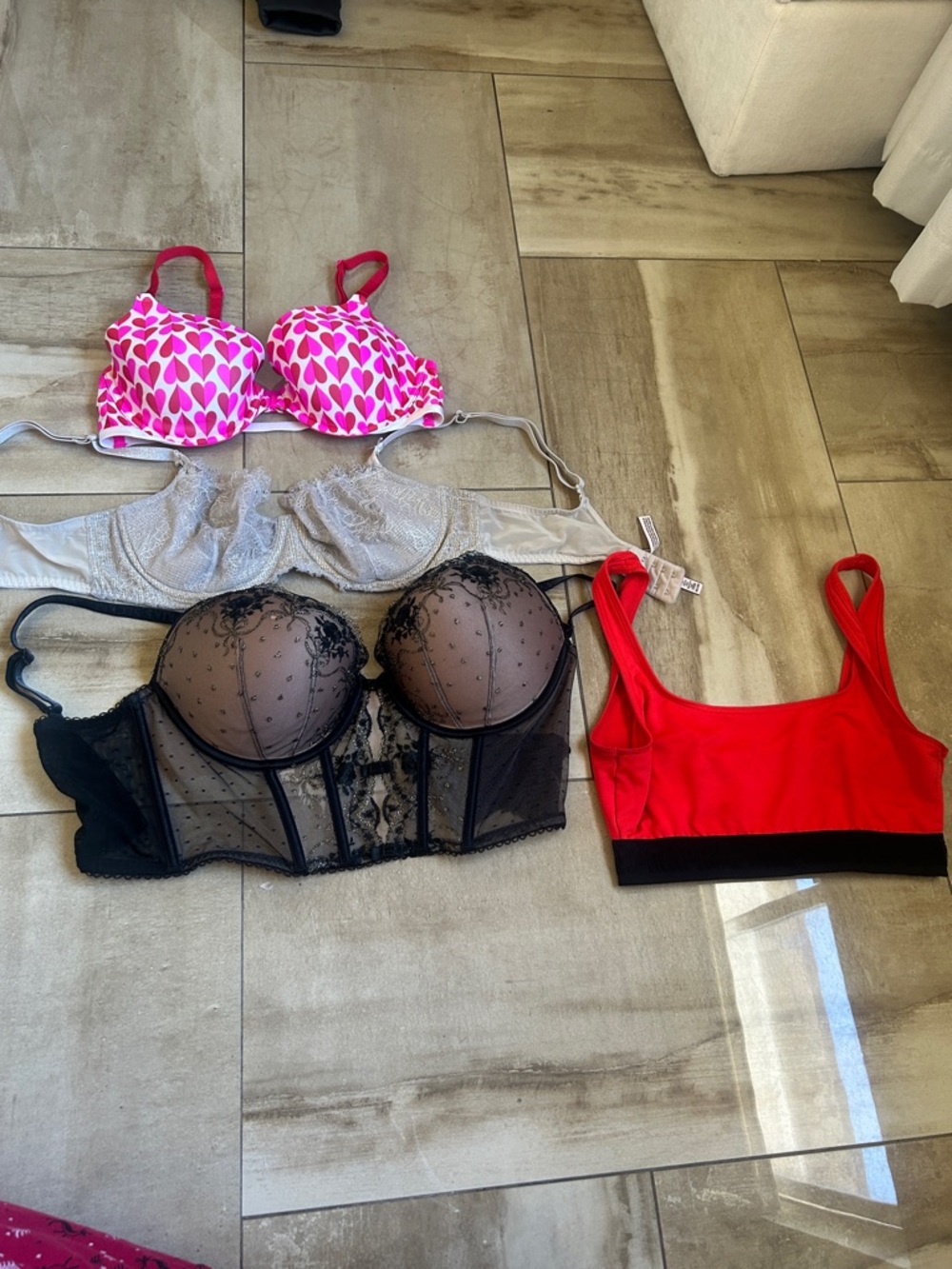 Victoria's Secret Mixed Bra Set - Pink Heart, Gray, Black, Red